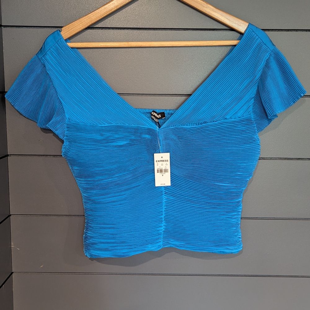 Express Women's Blue Pleated Top